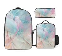 3 Piece Backpack for Women Men Lightweight Causal Daypack Shoulder Bag Set with Insulated Lunch Bag And Pencil Case Organizers Pastel Colorful Pattern