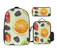 3 Piece Backpack for Women Men Lightweight Causal Daypack Shoulder Bag Set with Insulated Lunch Bag And Pencil Case Organizers Fruit Style Pattern