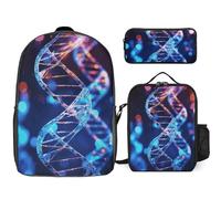 3 Piece Backpack for Women Men Lightweight Causal Daypack Shoulder Bag Set with Insulated Lunch Bag And Pencil Case Organizers DNA Genetic Helix
