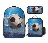 3 Piece Backpack for Women Men Lightweight Causal Daypack Shoulder Bag Set with Insulated Lunch Bag And Pencil Case Organizers Soccer Ball Water