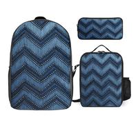 3 Piece Backpack for Women Men Lightweight Causal Daypack Shoulder Bag Set with Insulated Lunch Bag And Pencil Case Organizers Gradient Blue Denim