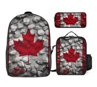 3 Piece Backpack for Women Men Lightweight Causal Daypack Shoulder Bag Set with Insulated Lunch Bag And Pencil Case Organizers Canada Flag Wallpapers