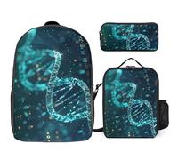 3 Piece Backpack for Women Men Lightweight Causal Daypack Shoulder Bag Set with Insulated Lunch Bag And Pencil Case Organizers DNA Double Helix