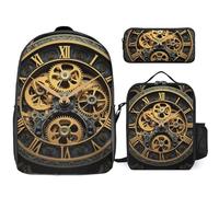 3 Piece Backpack for Women Men Lightweight Causal Daypack Shoulder Bag Set with Insulated Lunch Bag And Pencil Case Organizers Clock Gear
