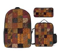 3 Piece Backpack for Women Men Lightweight Causal Daypack Shoulder Bag Set with Insulated Lunch Bag And Pencil Case Organizers African Style Patchwork