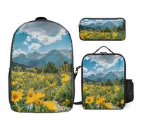 3 Piece Backpack for Women Men Lightweight Causal Daypack Shoulder Bag Set with Insulated Lunch Bag And Pencil Case Organizers Flowers And Green Plants, Style, One Size