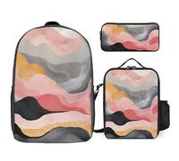 3 Piece Backpack for Women Men Lightweight Causal Daypack Shoulder Bag Set with Insulated Lunch Bag And Pencil Case Organizers White And Gray Pattern