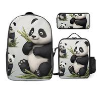 3 Piece Backpack for Women Men Lightweight Causal Daypack Shoulder Bag Set with Insulated Lunch Bag And Pencil Case Organizers Cute Panda3