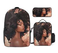3 Piece Backpack for Women Men Lightweight Causal Daypack Shoulder Bag Set with Insulated Lunch Bag And Pencil Case Organizers Female Silhouette