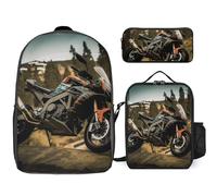 3 Piece Backpack for Women Men Lightweight Causal Daypack Shoulder Bag Set with Insulated Lunch Bag And Pencil Case Organizers Sport Motorcycle