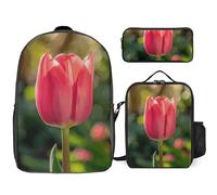 3 Piece Backpack for Women Men Lightweight Causal Daypack Shoulder Bag Set with Insulated Lunch Bag And Pencil Case Organizers Blooming in The Garden, Style, One Size