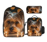 3 Piece Backpack for Women Men Lightweight Causal Daypack Shoulder Bag Set with Insulated Lunch Bag And Pencil Case Organizers A Yorkshire Terrier