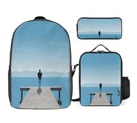 3 Piece Backpack for Women Men Lightweight Causal Daypack Shoulder Bag Set with Insulated Lunch Bag And Pencil Case Organizers Lonely Back