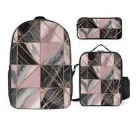3 Piece Backpack for Women Men Lightweight Causal Daypack Shoulder Bag Set with Insulated Lunch Bag And Pencil Case Organizers Gold Line Pattern Style, Style, One Size