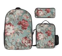 3 Piece Backpack for Women Men Lightweight Causal Daypack Shoulder Bag Set with Insulated Lunch Bag And Pencil Case Organizers Rustic Floral Pattern, Style, One Size