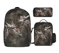 3 Piece Backpack for Women Men Lightweight Causal Daypack Shoulder Bag Set with Insulated Lunch Bag And Pencil Case Organizers Hug A Giraffe