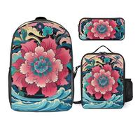 3 Piece Backpack for Women Men Lightweight Causal Daypack Shoulder Bag Set with Insulated Lunch Bag And Pencil Case Organizers Green Art Print