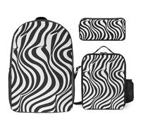 3 Piece Backpack for Women Men Lightweight Causal Daypack Shoulder Bag Set with Insulated Lunch Bag And Pencil Case Organizers Wavy Line Pattern