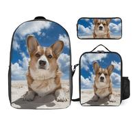 3 Piece Backpack for Women Men Lightweight Causal Daypack Shoulder Bag Set with Insulated Lunch Bag And Pencil Case Organizers Dog Lying on The Beach, Style, One Size