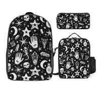 3 Piece Backpack for Women Men Lightweight Causal Daypack Shoulder Bag Set with Insulated Lunch Bag And Pencil Case Organizers Mysterious Symbol Graphics