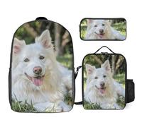 3 Piece Backpack for Women Men Lightweight Causal Daypack Shoulder Bag Set with Insulated Lunch Bag And Pencil Case Organizers Cute Animal Lying on The Grass, Style, One Size