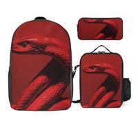 3 Piece Backpack for Women Men Lightweight Causal Daypack Shoulder Bag Set with Insulated Lunch Bag And Pencil Case Organizers Curly Red Snake, Style, One Size