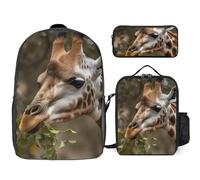 3 Piece Backpack for Women Men Lightweight Causal Daypack Shoulder Bag Set with Insulated Lunch Bag And Pencil Case Organizers Eating Leaves