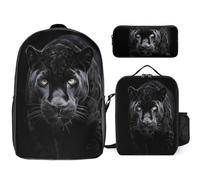 3 Piece Backpack for Women Men Lightweight Causal Daypack Shoulder Bag Set with Insulated Lunch Bag And Pencil Case Organizers Animal Panther