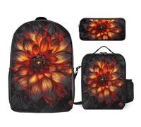 3 Piece Backpack for Women Men Lightweight Causal Daypack Shoulder Bag Set with Insulated Lunch Bag And Pencil Case Organizers Neon Effect Style