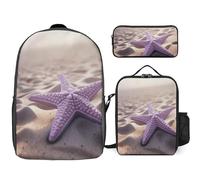 3 Piece Backpack for Women Men Lightweight Causal Daypack Shoulder Bag Set with Insulated Lunch Bag And Pencil Case Organizers Beach Starfish, Style, One Size