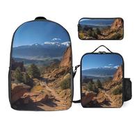 3 Piece Backpack for Women Men Lightweight Causal Daypack Shoulder Bag Set with Insulated Lunch Bag And Pencil Case Organizers Pikes Peak Colorado