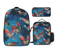 3 Piece Backpack for Women Men Lightweight Causal Daypack Shoulder Bag Set with Insulated Lunch Bag And Pencil Case Organizers Flying in The Air