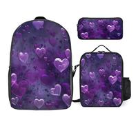 3 Piece Backpack for Women Men Lightweight Causal Daypack Shoulder Bag Set with Insulated Lunch Bag And Pencil Case Organizers Many Heart Shapes
