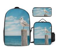 3 Piece Backpack for Women Men Lightweight Causal Daypack Shoulder Bag Set with Insulated Lunch Bag And Pencil Case Organizers Perched on Wooden Pillar