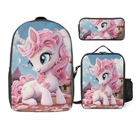 3 Piece Backpack for Women Men Lightweight Causal Daypack Shoulder Bag Set with Insulated Lunch Bag And Pencil Case Organizers Cartoon