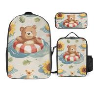 3 Piece Backpack for Women Men Lightweight Causal Daypack Shoulder Bag Set with Insulated Lunch Bag And Pencil Case Organizers Floating in The Pool