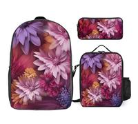 3 Piece Backpack for Women Men Lightweight Causal Daypack Shoulder Bag Set with Insulated Lunch Bag And Pencil Case Organizers Beautiful Flowers