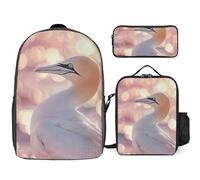 3 Piece Backpack for Women Men Lightweight Causal Daypack Shoulder Bag Set with Insulated Lunch Bag And Pencil Case Organizers Gannet in The Sun, Style, One Size