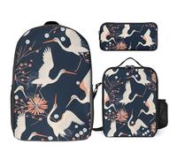 3 Piece Backpack for Women Men Lightweight Causal Daypack Shoulder Bag Set with Insulated Lunch Bag And Pencil Case Organizers Peach And White