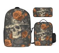 3 Piece Backpack for Women Men Lightweight Causal Daypack Shoulder Bag Set with Insulated Lunch Bag And Pencil Case Organizers Wearing A Hat, Style, One Size