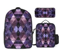 3 Piece Backpack for Women Men Lightweight Causal Daypack Shoulder Bag Set with Insulated Lunch Bag And Pencil Case Organizers Black Triangle Pattern, Style, One Size