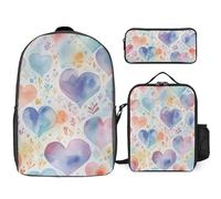 3 Piece Backpack for Women Men Lightweight Causal Daypack Shoulder Bag Set with Insulated Lunch Bag And Pencil Case Organizers Soft Dreamy Pattern