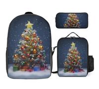 3 Piece Backpack for Women Men Lightweight Causal Daypack Shoulder Bag Set with Insulated Lunch Bag And Pencil Case Organizers Christmas Tree1