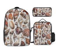 3 Piece Backpack for Women Men Lightweight Causal Daypack Shoulder Bag Set with Insulated Lunch Bag And Pencil Case Organizers Various Shell Images