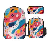 3 Piece Backpack for Women Men Lightweight Causal Daypack Shoulder Bag Set with Insulated Lunch Bag And Pencil Case Organizers Simple Natural Shapes