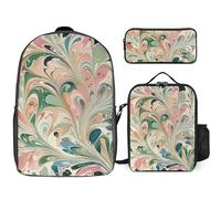 3 Piece Backpack for Women Men Lightweight Causal Daypack Shoulder Bag Set with Insulated Lunch Bag And Pencil Case Organizers Peach And White Swirls, Style, One Size