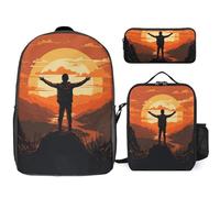 3 Piece Backpack for Women Men Lightweight Causal Daypack Shoulder Bag Set with Insulated Lunch Bag And Pencil Case Organizers Open Arms
