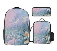 3 Piece Backpack for Women Men Lightweight Causal Daypack Shoulder Bag Set with Insulated Lunch Bag And Pencil Case Organizers Blue to Peach Gradient