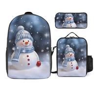 3 Piece Backpack for Women Men Lightweight Causal Daypack Shoulder Bag Set with Insulated Lunch Bag And Pencil Case Organizers Christmas Happy Snowman