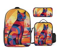 3 Piece Backpack for Women Men Lightweight Causal Daypack Shoulder Bag Set with Insulated Lunch Bag And Pencil Case Organizers Drawing Animals